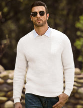 Mens Crewneck Sweater Waffle Textured Knitted Solid Pullover Casual Daily Wear Soft 2025 Fashion Pullovers
